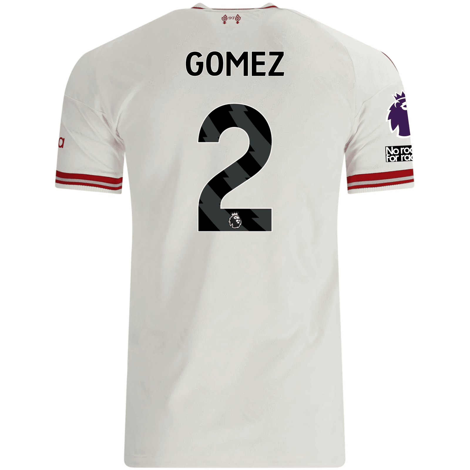 adidas Mens Liverpool Joe Gomez Authentic Away Jersey w/ EPL + No Room For Racsim Patches 26/27 (White) | SoccerWearhouse