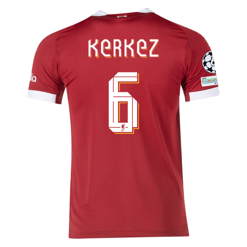 adidas Men's Liverpool Kerkez Home Jersey 25/26 w/ Champions League Patches (Strawberry Red) | SoccerWearhouse