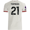 adidas Mens Liverpool Kostas Tsimikas Authentic Away Jersey w/ EPL + No Room For Racsim Patches 26/27 (White)