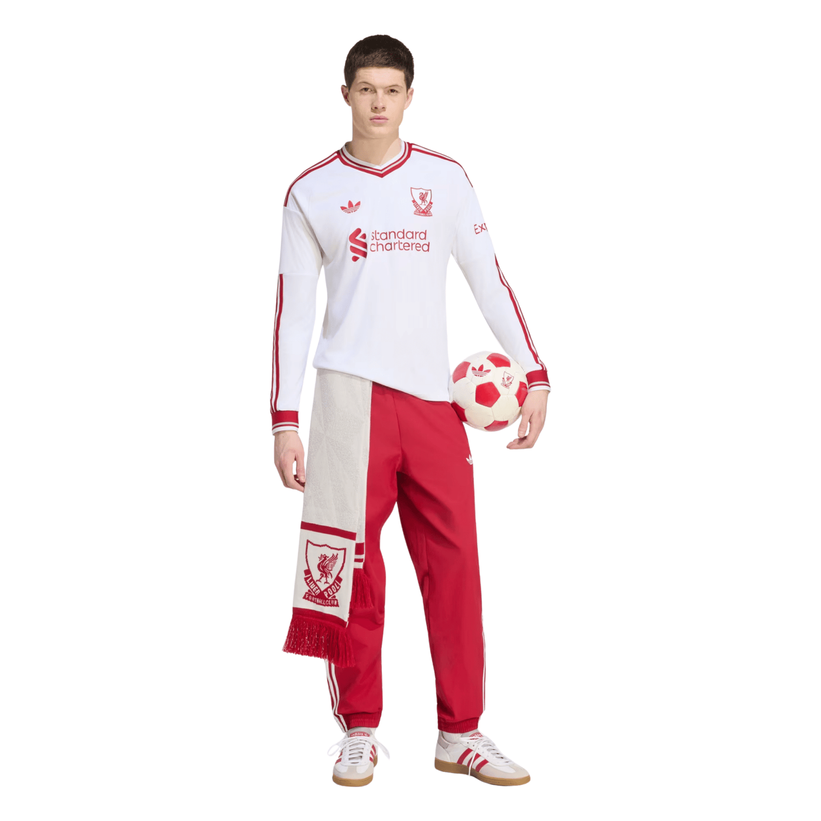 adidas Mens Liverpool Long Sleeve Away Jersey 26/27 (White/Red) | SoccerWearhouse