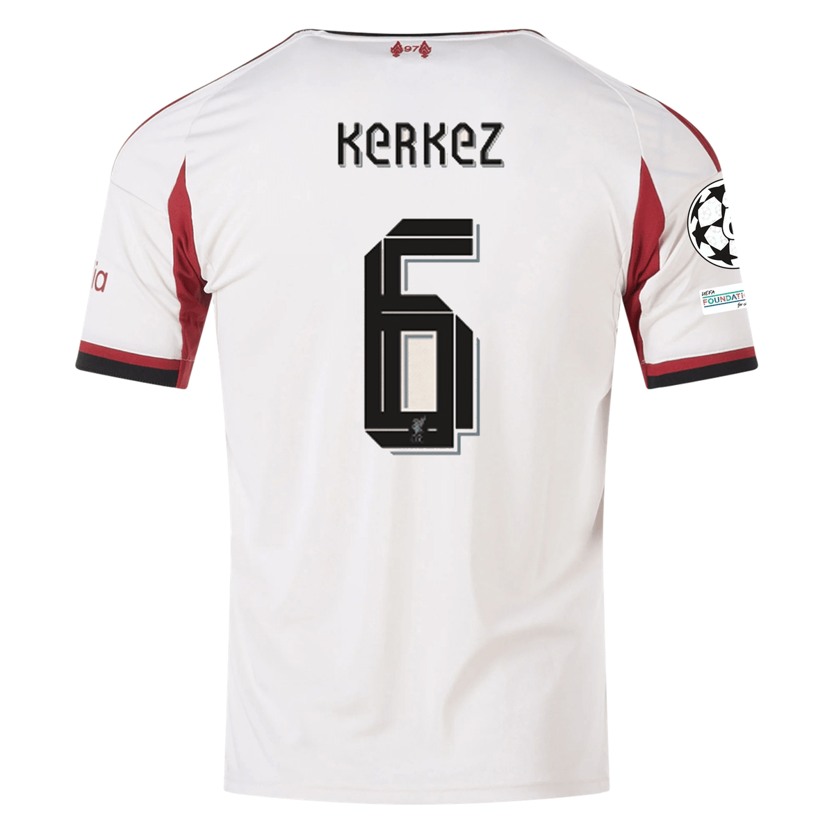 adidas Men's Liverpool Milos Kerkez Away Jersey w/ Champions League Patches 25/26 (Wonder White) | SoccerWearhouse