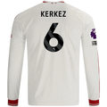 adidas Mens Liverpool Milos Kerkez Long Sleeve Away Jersey w/ EPL + No Room For Racism Patches 26/27 (White/Red)
