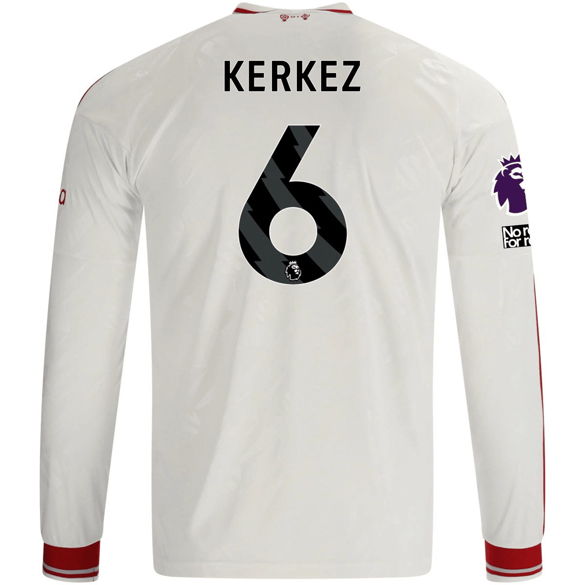 adidas Mens Liverpool Milos Kerkez Long Sleeve Away Jersey w/ EPL + No Room For Racism Patches 26/27 (White/Red) | SoccerWearhouse