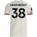 adidas Mens Liverpool Ryan Gravenberch Authentic Away Jersey w/ EPL + No Room For Racsim Patches 26/27 (White)
