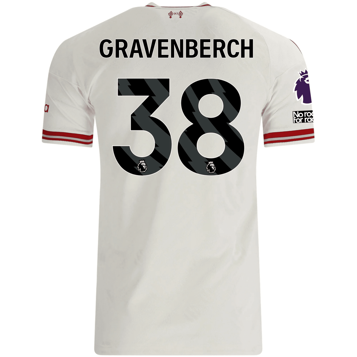 adidas Mens Liverpool Ryan Gravenberch Authentic Away Jersey w/ EPL + No Room For Racsim Patches 26/27 (White) | SoccerWearhouse