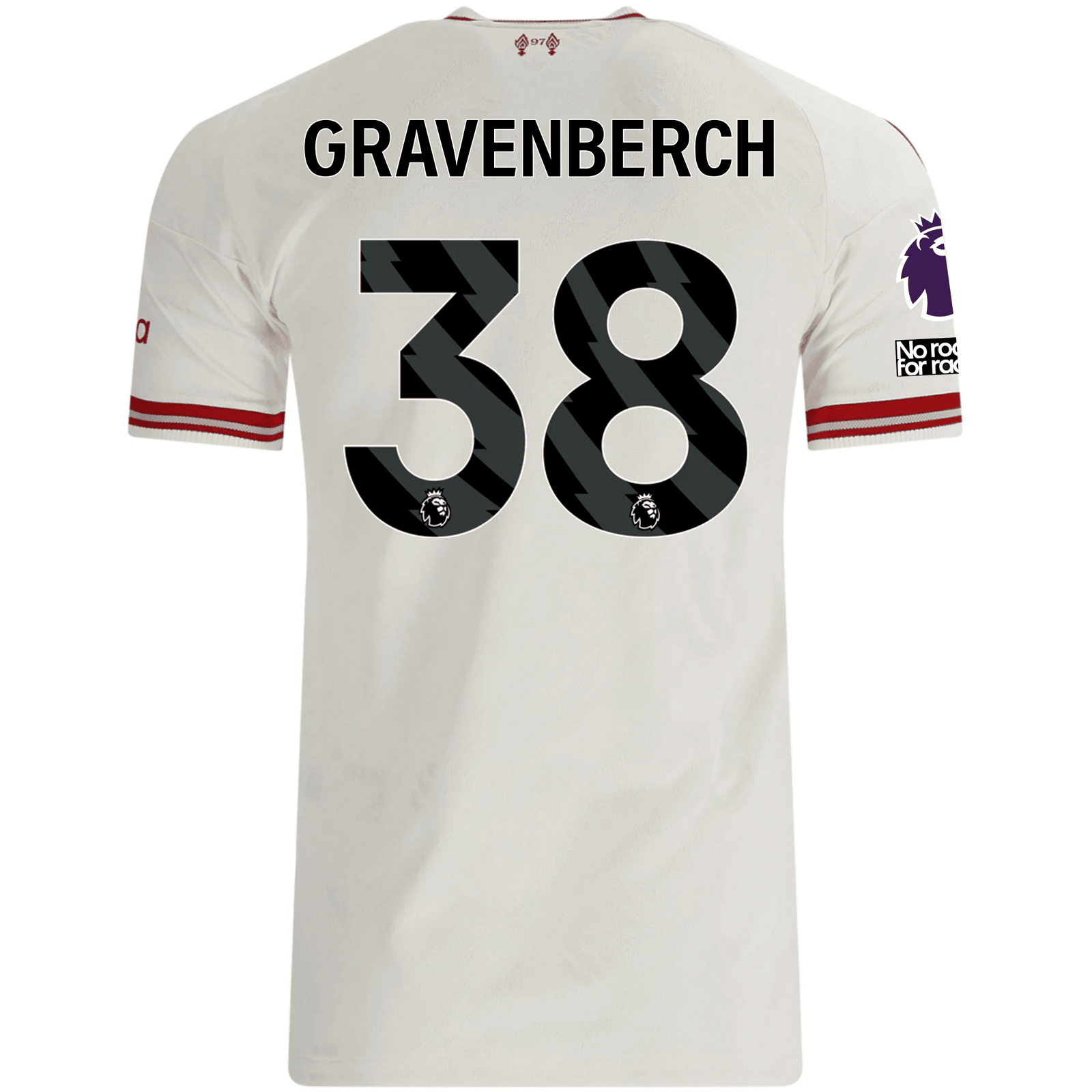 adidas Mens Liverpool Ryan Gravenberch Authentic Away Jersey w/ EPL + No Room For Racsim Patches 26/27 (White) | SoccerWearhouse