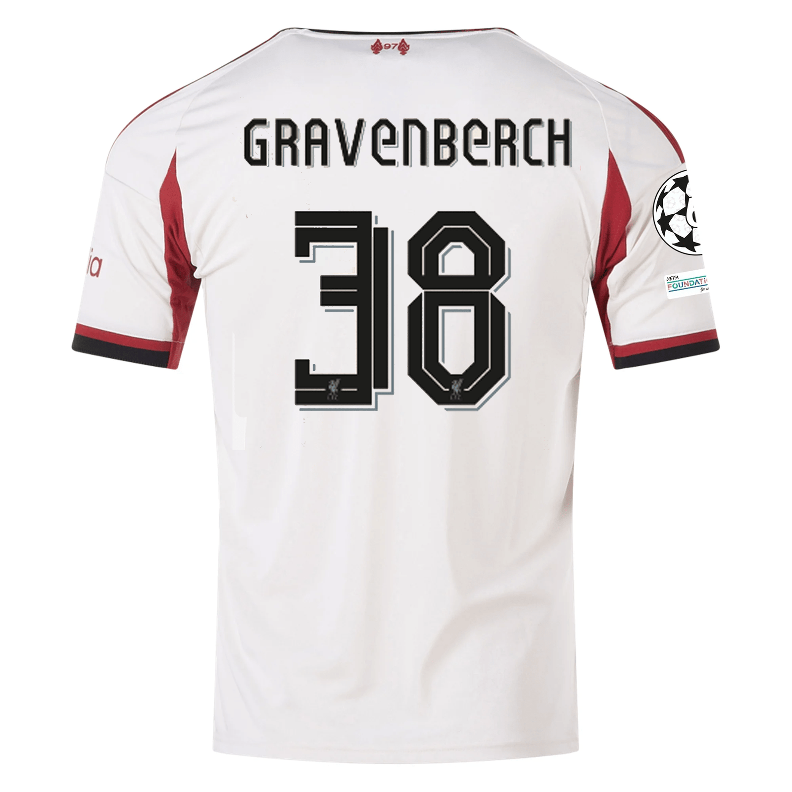 adidas Men's Liverpool Ryan Gravenberch Away Jersey w/ Champions League Patches 25/26 (Wonder White) | SoccerWearhouse