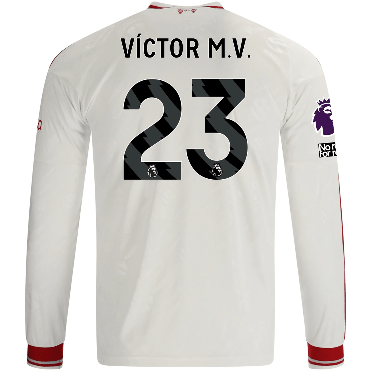 adidas Mens Liverpool Víctor Muñoz Long Sleeve Away Jersey w/ EPL + No Room For Racism Patches 26/27 (White/Red) | SoccerWearhouse