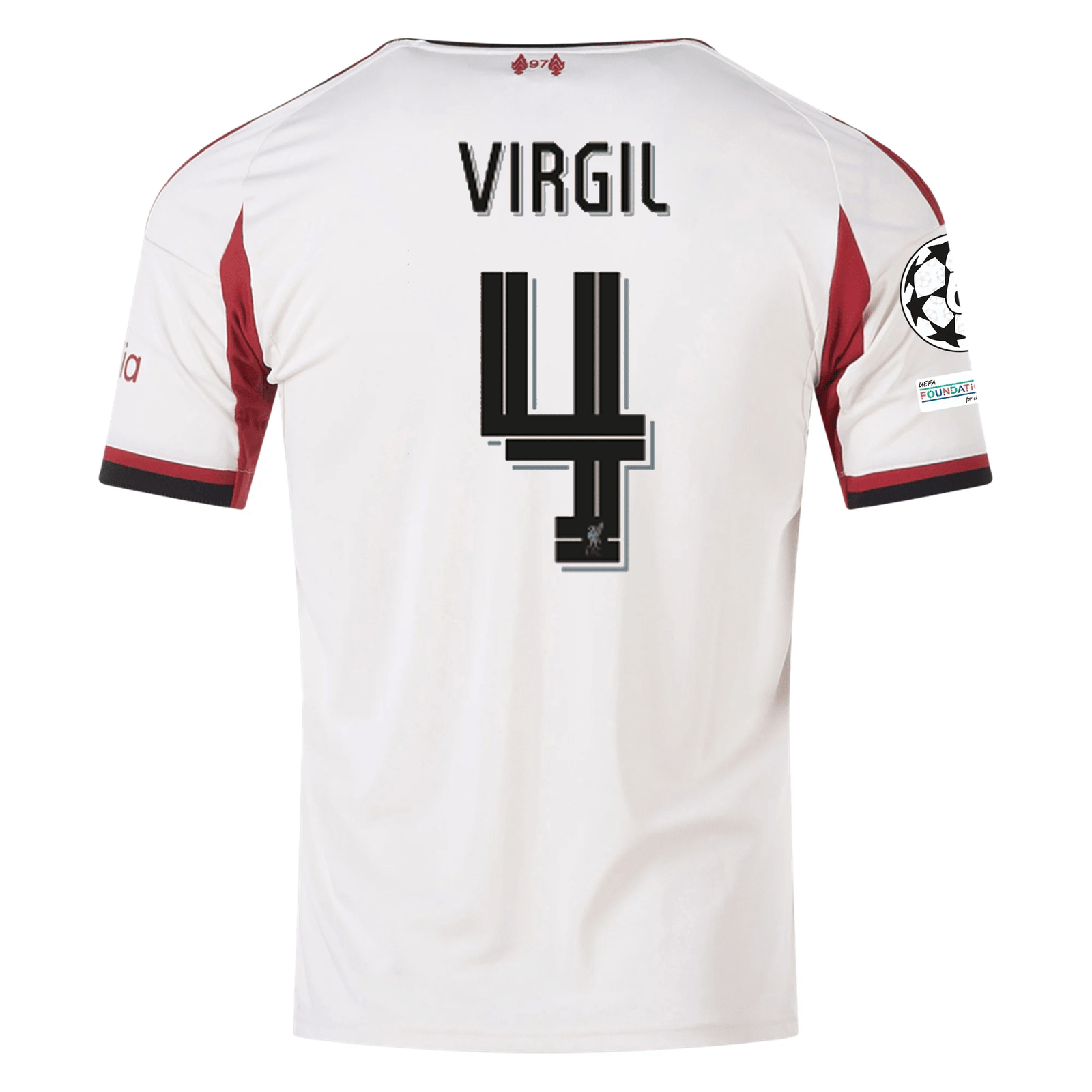 adidas Men's Liverpool Virgil van Dijk Away Jersey w/ Champions League Patches 25/26 (Wonder White) | SoccerWearhouse
