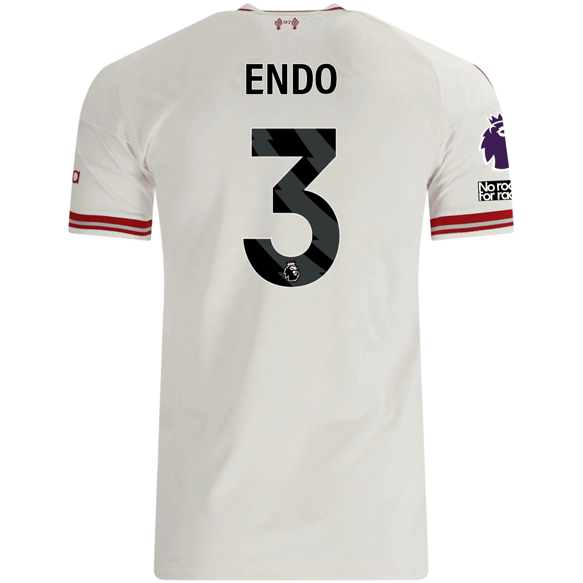 adidas Mens Liverpool Wataru Endō Authentic Away Jersey w/ EPL + No Room For Racsim Patches 26/27 (White) | SoccerWearhouse