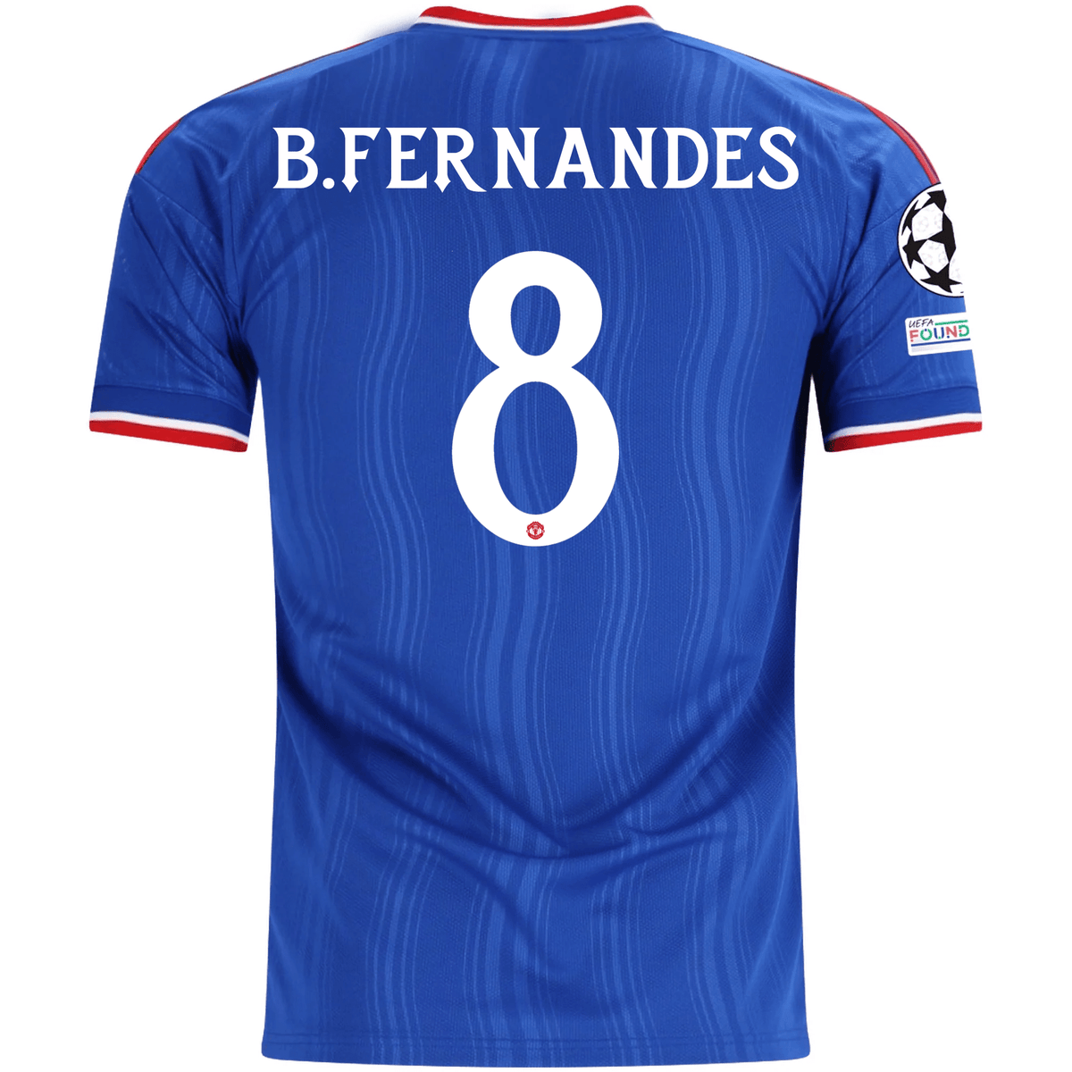 adidas Mens Manchester United Bruno Fernandes Away Jersey w/ Champions League Patches 26/27 (Blue) | SoccerWearhouse