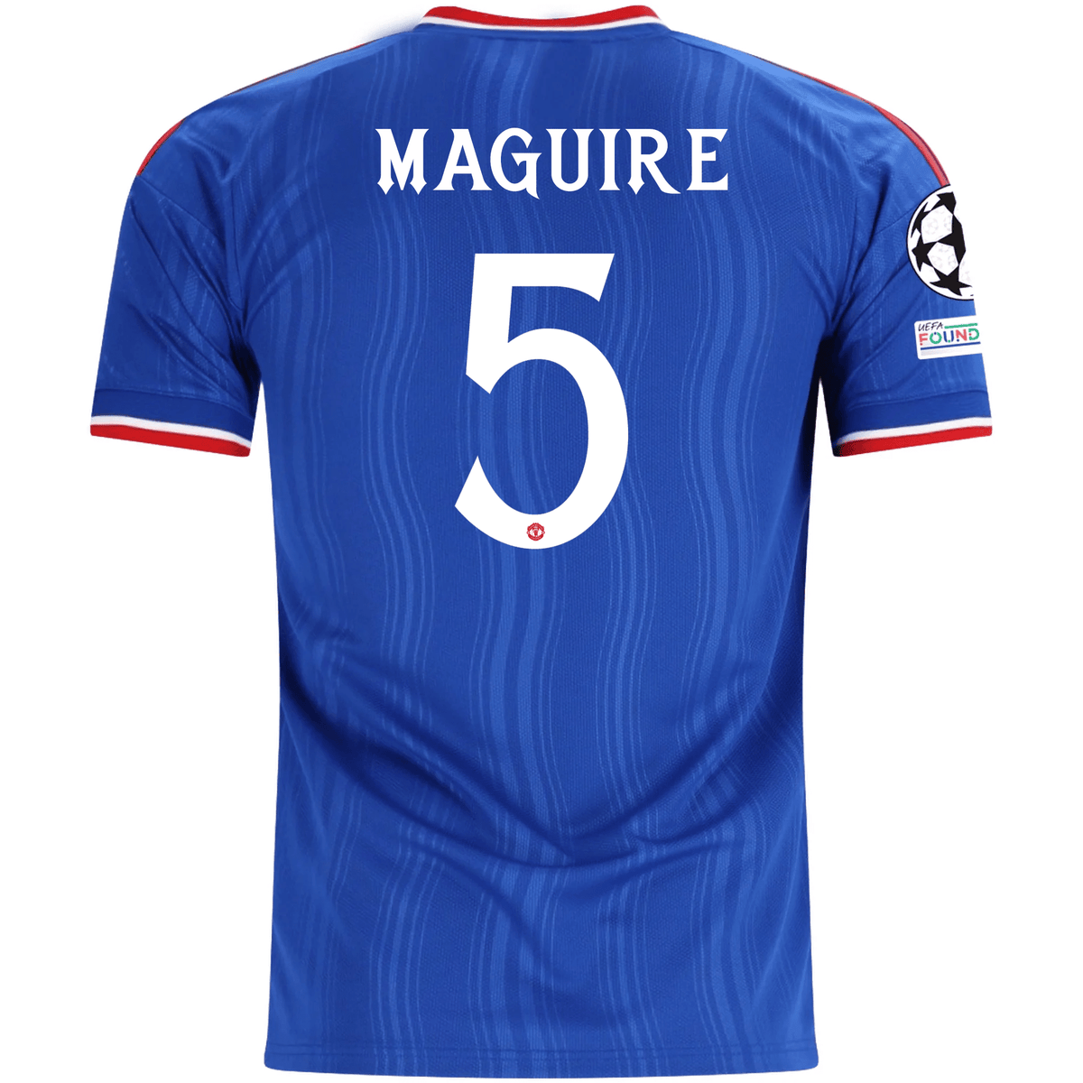 adidas Mens Manchester United Harry Maguire Away Jersey w/ Champions League Patches 26/27 (Blue) | SoccerWearhouse