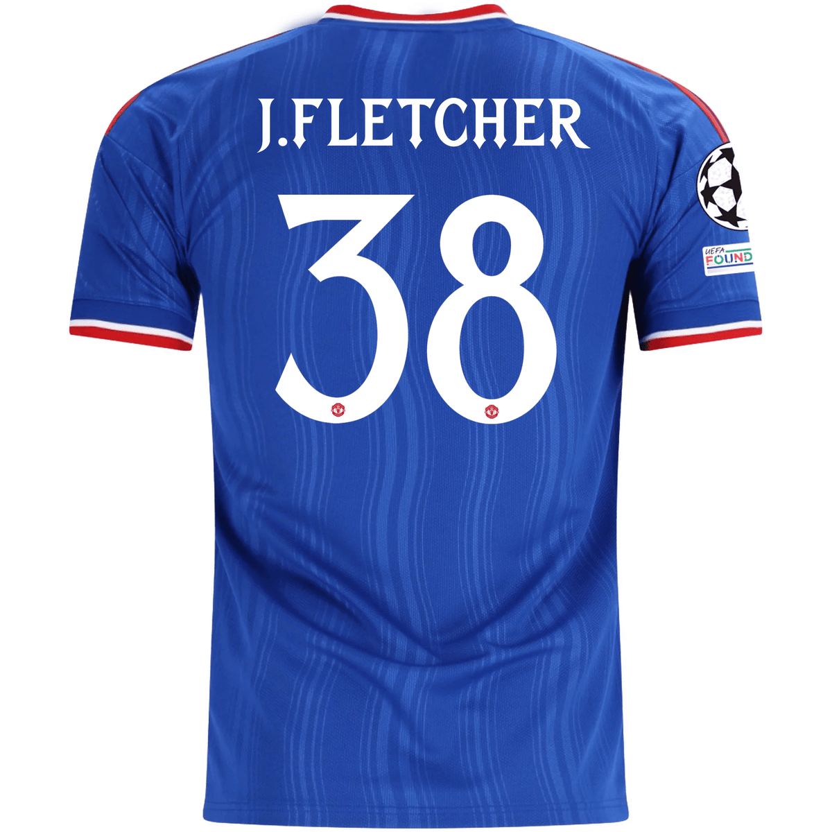 adidas Mens Manchester United Jack Fletcher Away Jersey w/ Champions League Patches 26/27 (Blue) | SoccerWearhouse