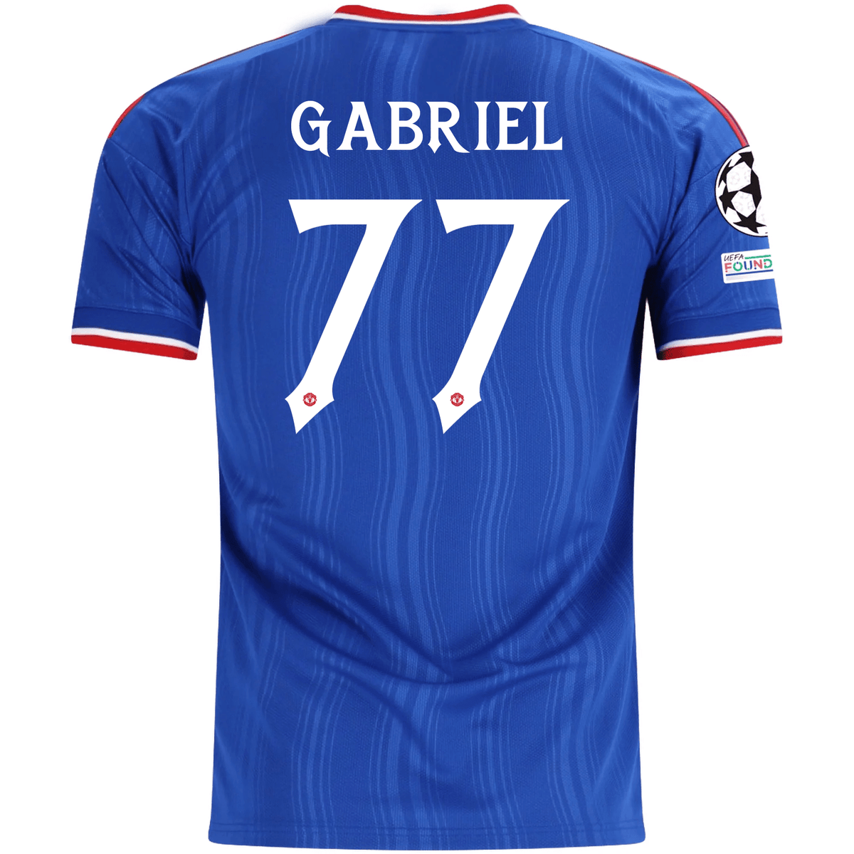 adidas Mens Manchester United JJ Gabriel Away Jersey w/ Champions League Patches 26/27 (Blue) | SoccerWearhouse