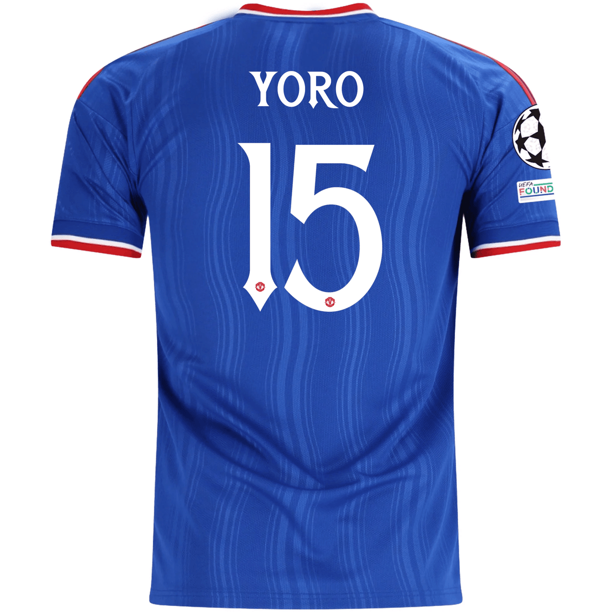 adidas Mens Manchester United Leny Yoro Away Jersey w/ Champions League Patches 26/27 (Blue) | SoccerWearhouse