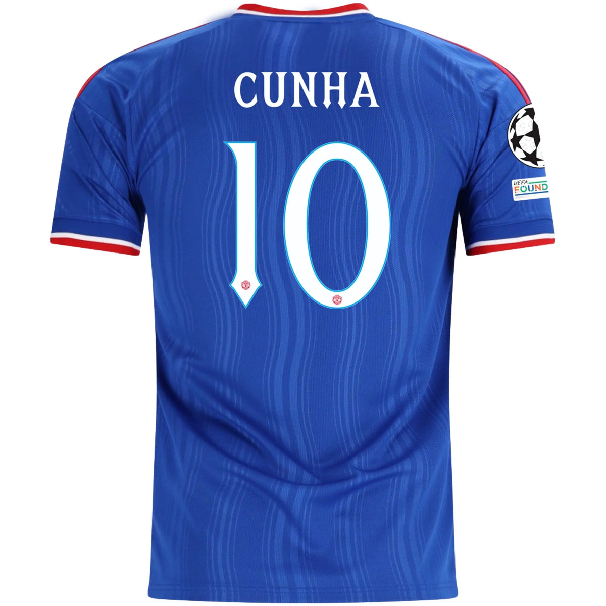 adidas Mens Manchester United Matheus Cunha Away Jersey w/ Champions League Patches 26/27 (Blue) | SoccerWearhouse