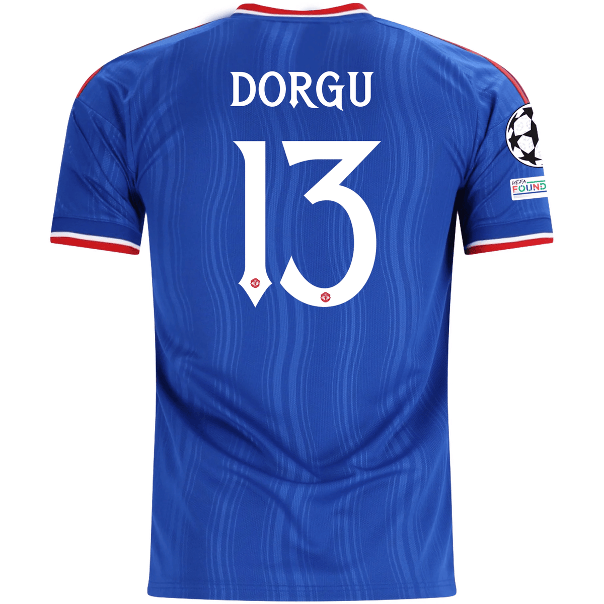 adidas Mens Manchester United Patrick Chinazaekpere Dorgu Away Jersey w/ Champions League Patches 26/27 (Blue) | SoccerWearhouse