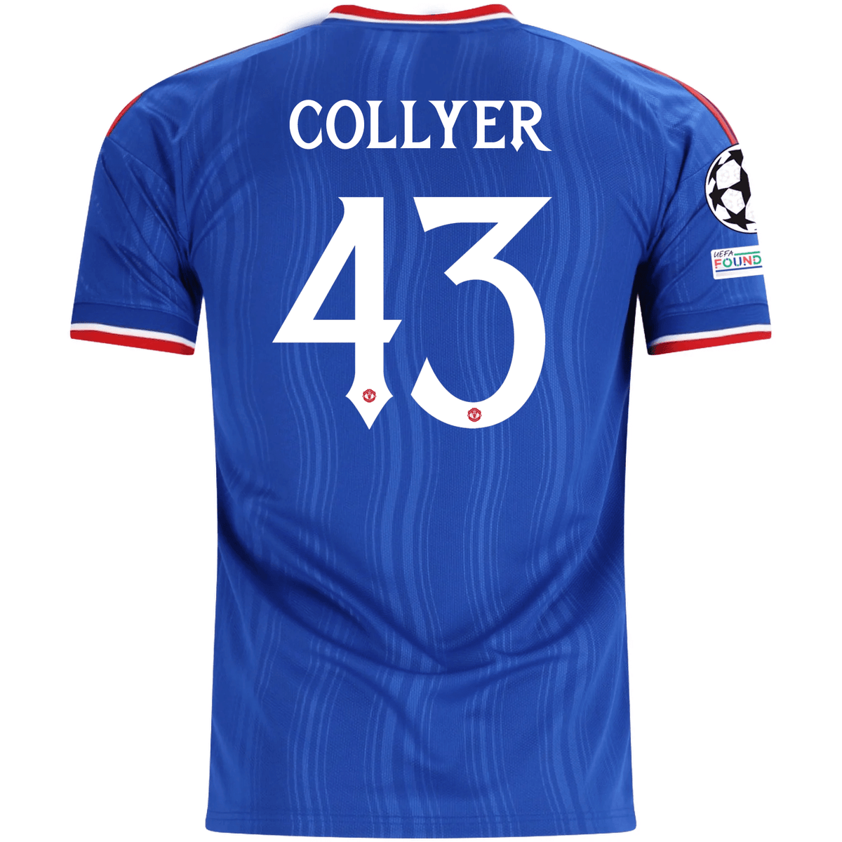 adidas Mens Manchester United Toby Collyer Away Jersey w/ Champions League Patches 26/27 (Blue) | SoccerWearhouse