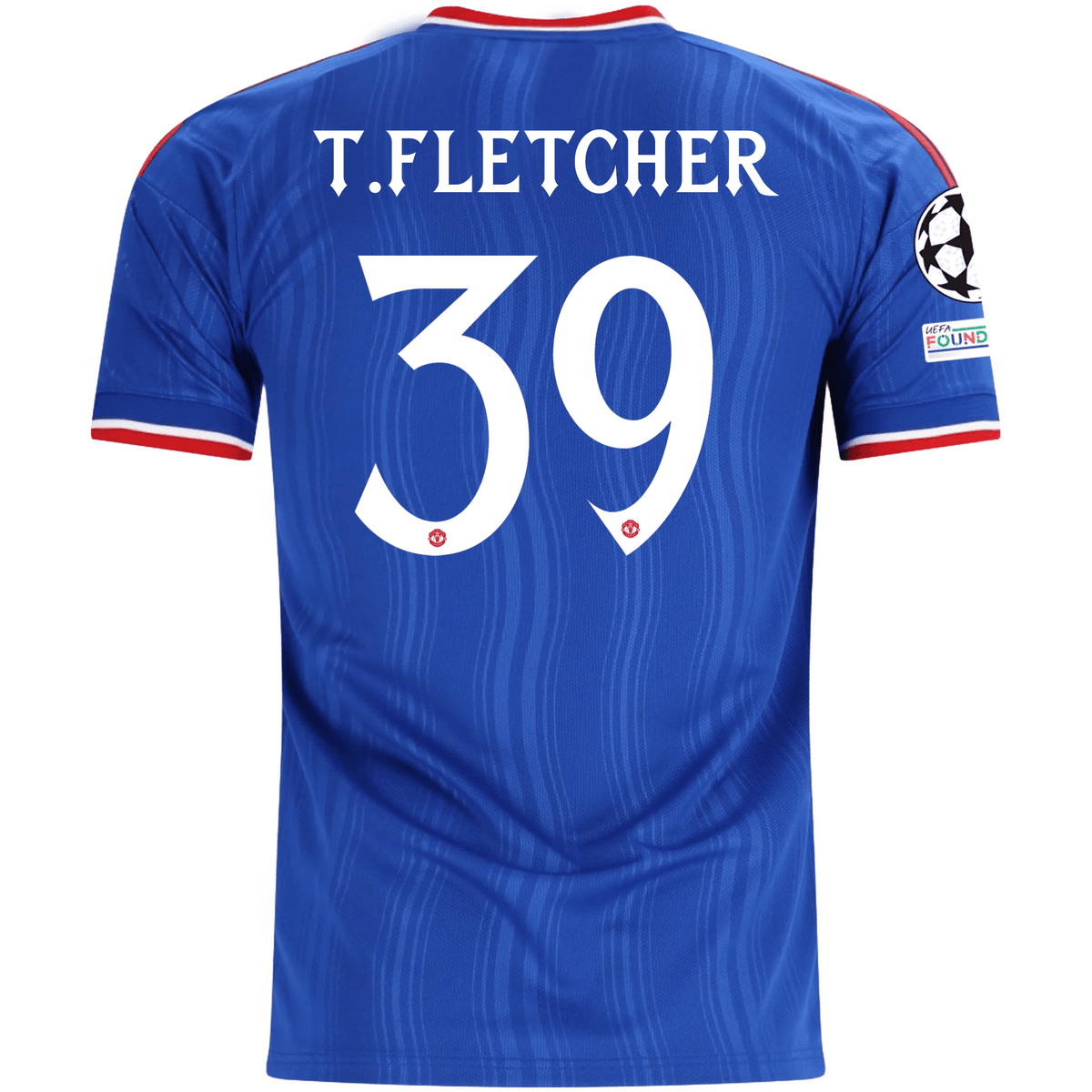 adidas Mens Manchester United Tyler Fletcher Away Jersey w/ Champions League Patches 26/27 (Blue) | SoccerWearhouse
