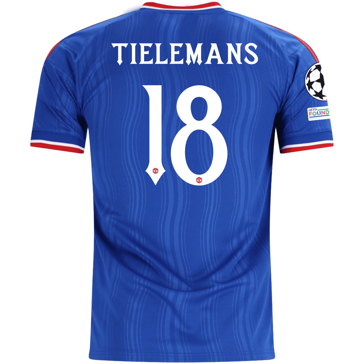 adidas Mens Manchester United Youri Tielemans Away Jersey w/ Champions League Patches 26/27 (Blue) | SoccerWearhouse