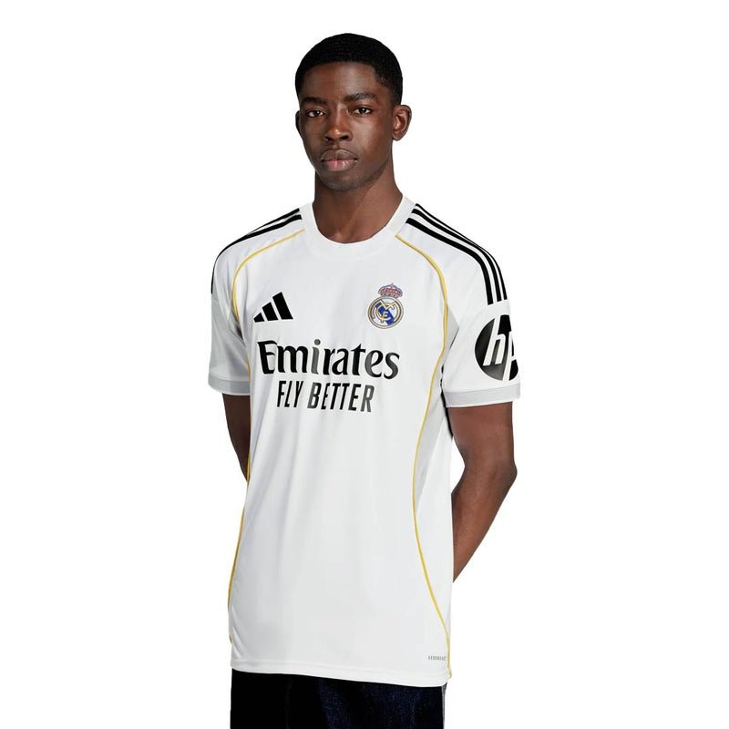 adidas Mens Endrick Real Madrid 25/26 Home Jersey w/ Champions League Patches (White) | SoccerWearhouse