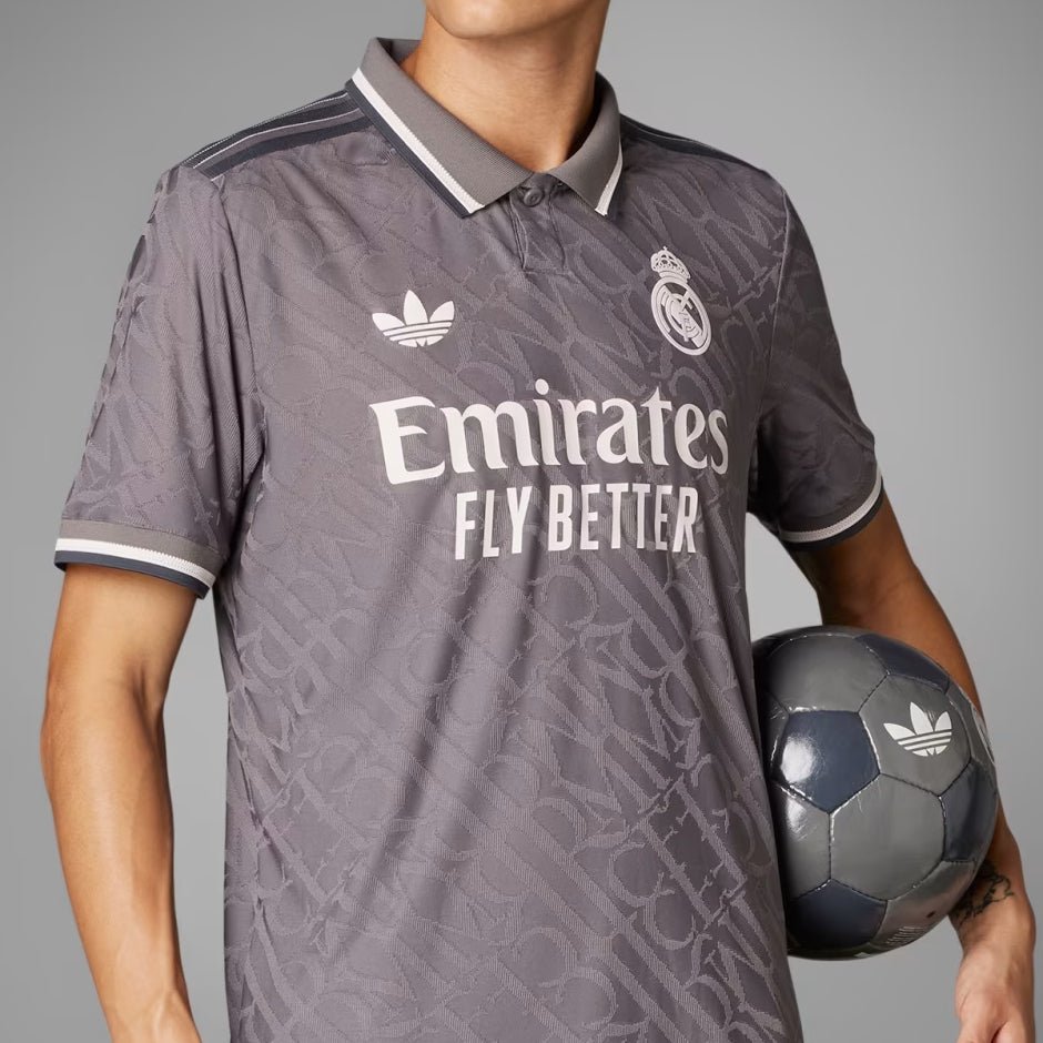 adidas Men's Real Madrid Authentic Luka Modric Third Jersey w/ Champions League Patches 24/25 (Charcoal) | SoccerWearhouse