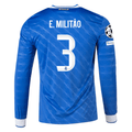 adidas Men's Real Madrid E. Militao Long Sleeve Third Jersey w/ Champions League Patches 25/26 (Blue/White)