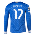 adidas Men's Real Madrid Lucas V. Long Sleeve Third Jersey w/ Champions League Patches 25/26 (Blue/White)