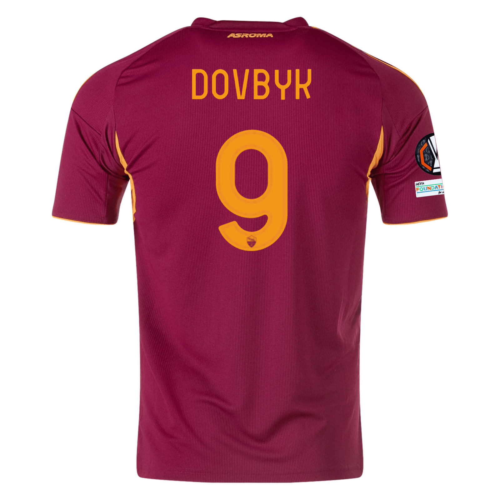 adidas Men's Roma Artem Dovbyk Home Jersey w/ Europa League Patches 25/26 (Burgundy) | SoccerWearhouse