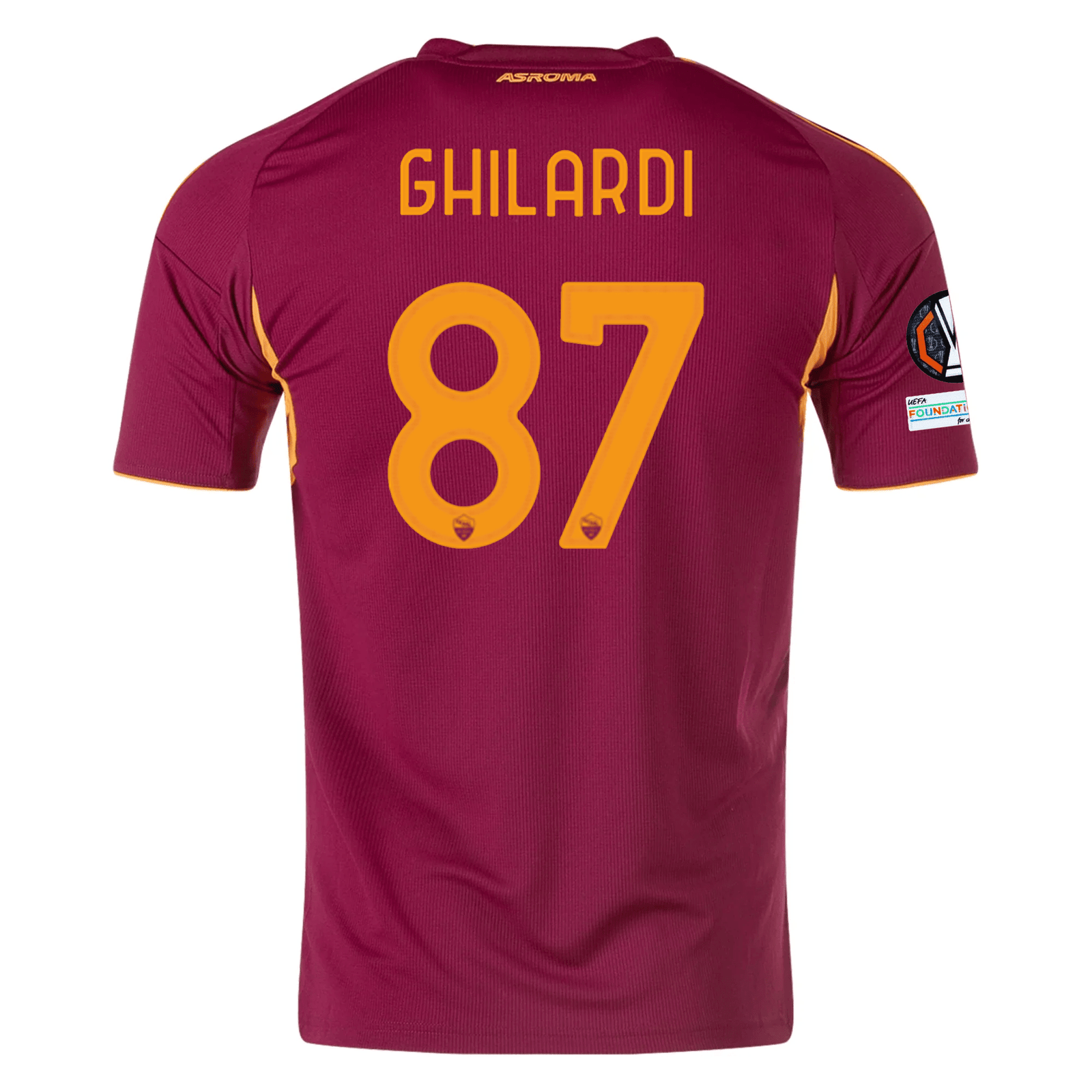 adidas Men's Roma Daniele Ghilardi Home Jersey w/ Europa League Patches 25/26 (Burgundy) | SoccerWearhouse