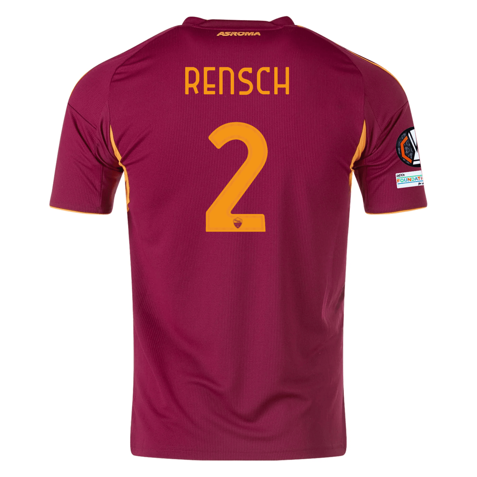 adidas Men's Roma Devyne Rensch Home Jersey w/ Europa League Patches 25/26 (Burgundy) | SoccerWearhouse