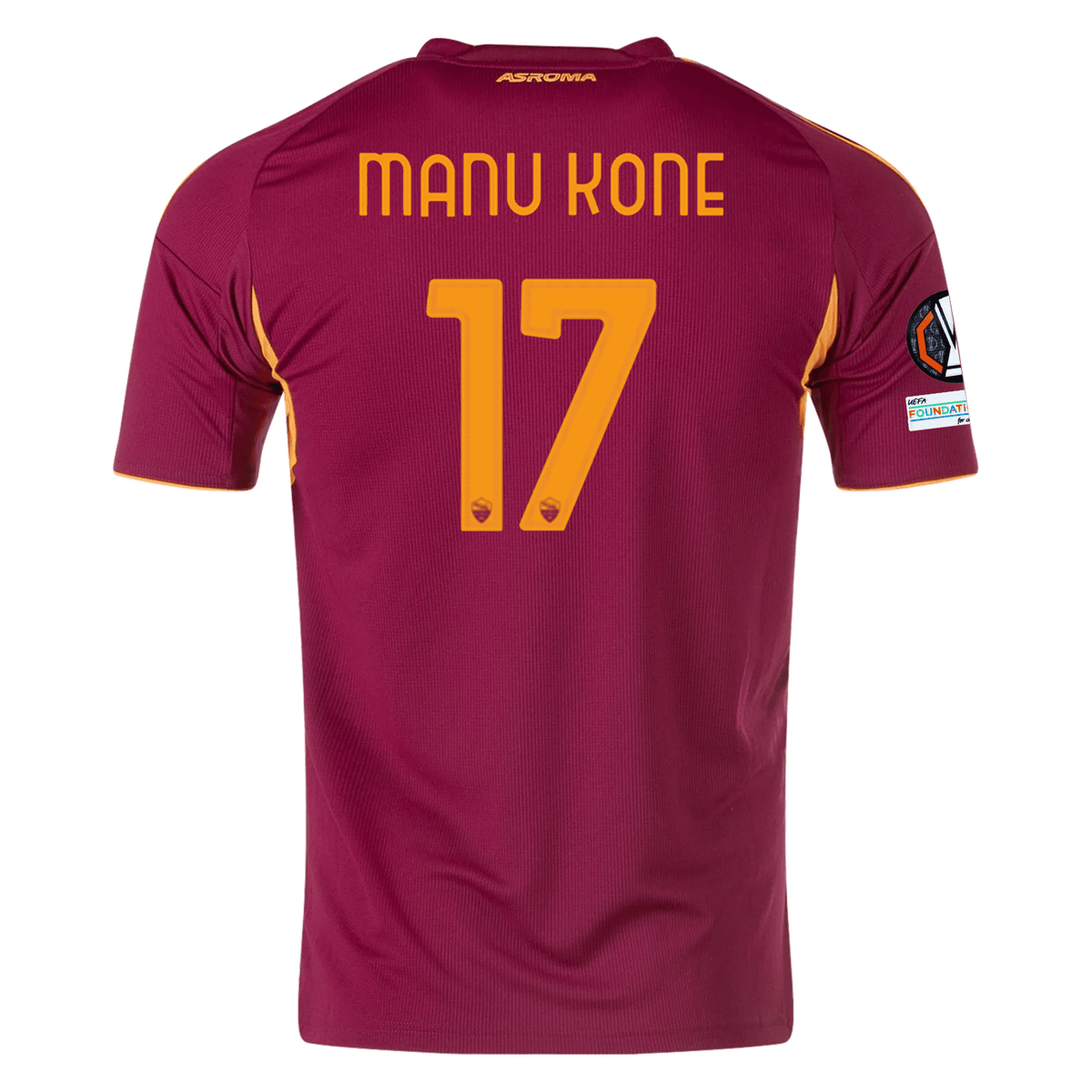 adidas Men's Roma Manu Kone Home Jersey w/ Europa League Patches 25/26 (Burgundy) | SoccerWearhouse