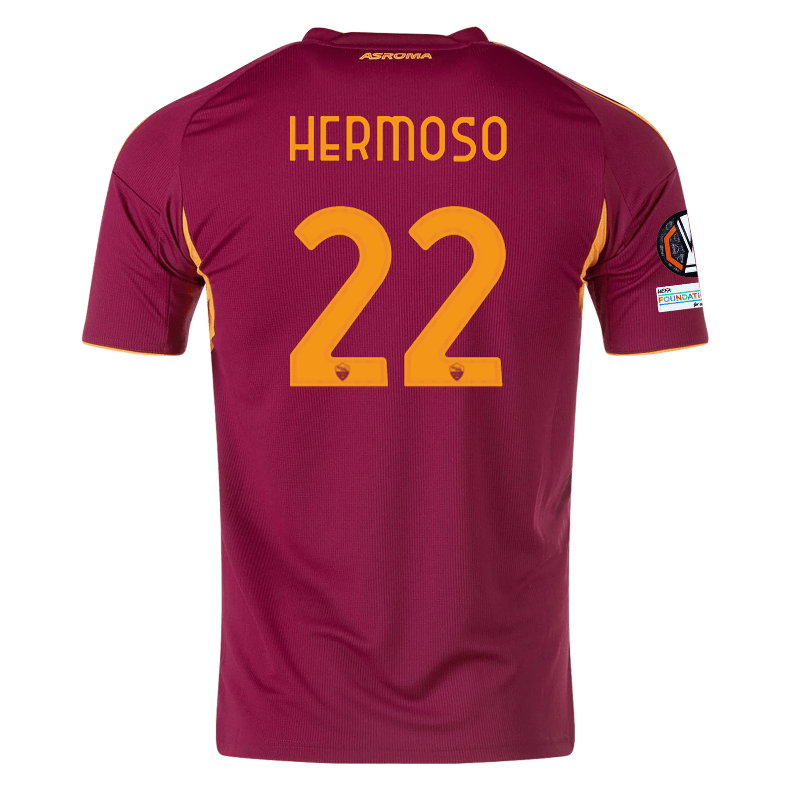 adidas Men's Roma Mario Hermoso Home Jersey w/ Europa League Patches 25/26 (Burgundy) | SoccerWearhouse