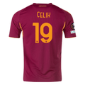 adidas Men's Roma Mehmet Zeki Çelik Home Jersey w/ Europa League Patches 25/26 (Burgundy)