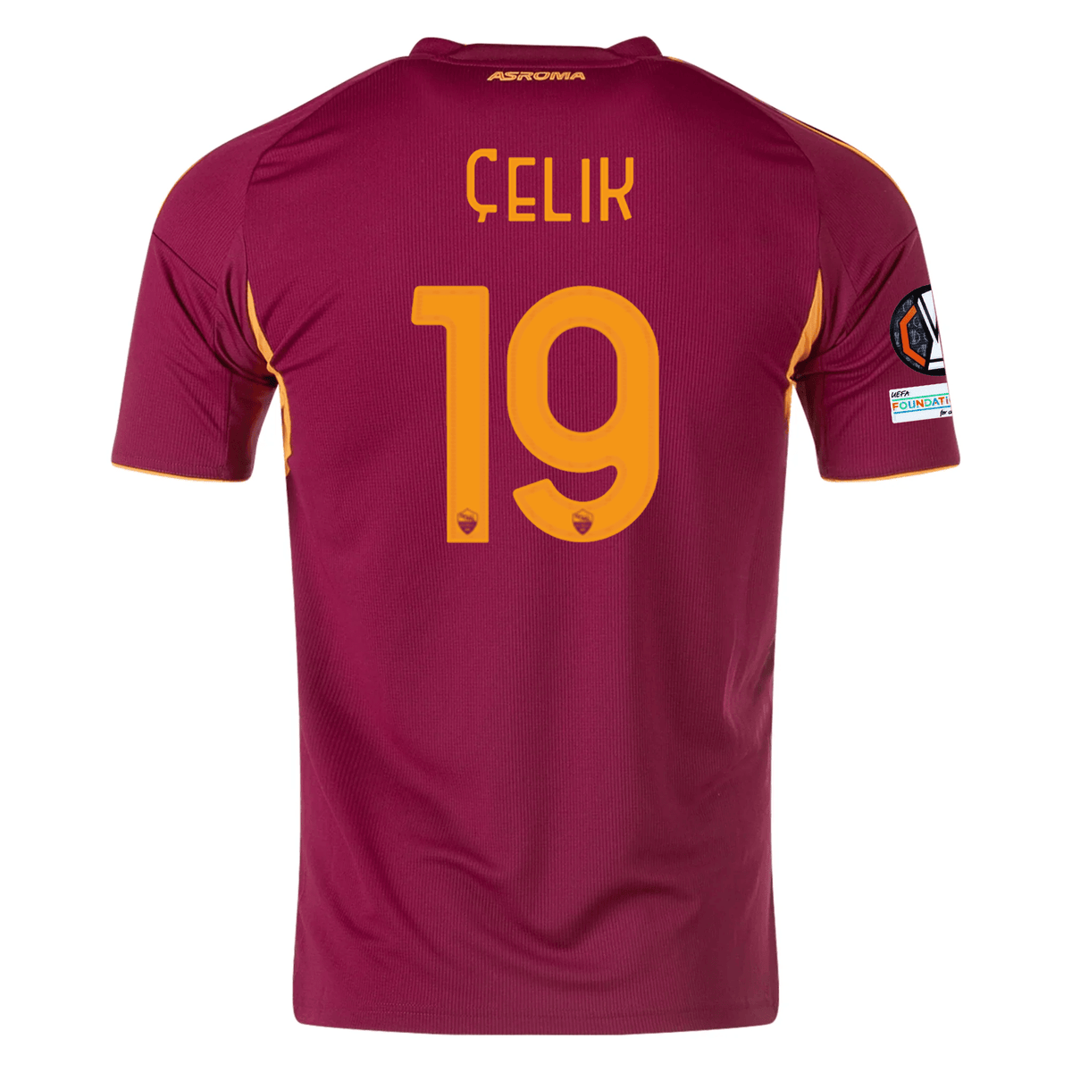 adidas Men's Roma Mehmet Zeki Çelik Home Jersey w/ Europa League Patches 25/26 (Burgundy) | SoccerWearhouse