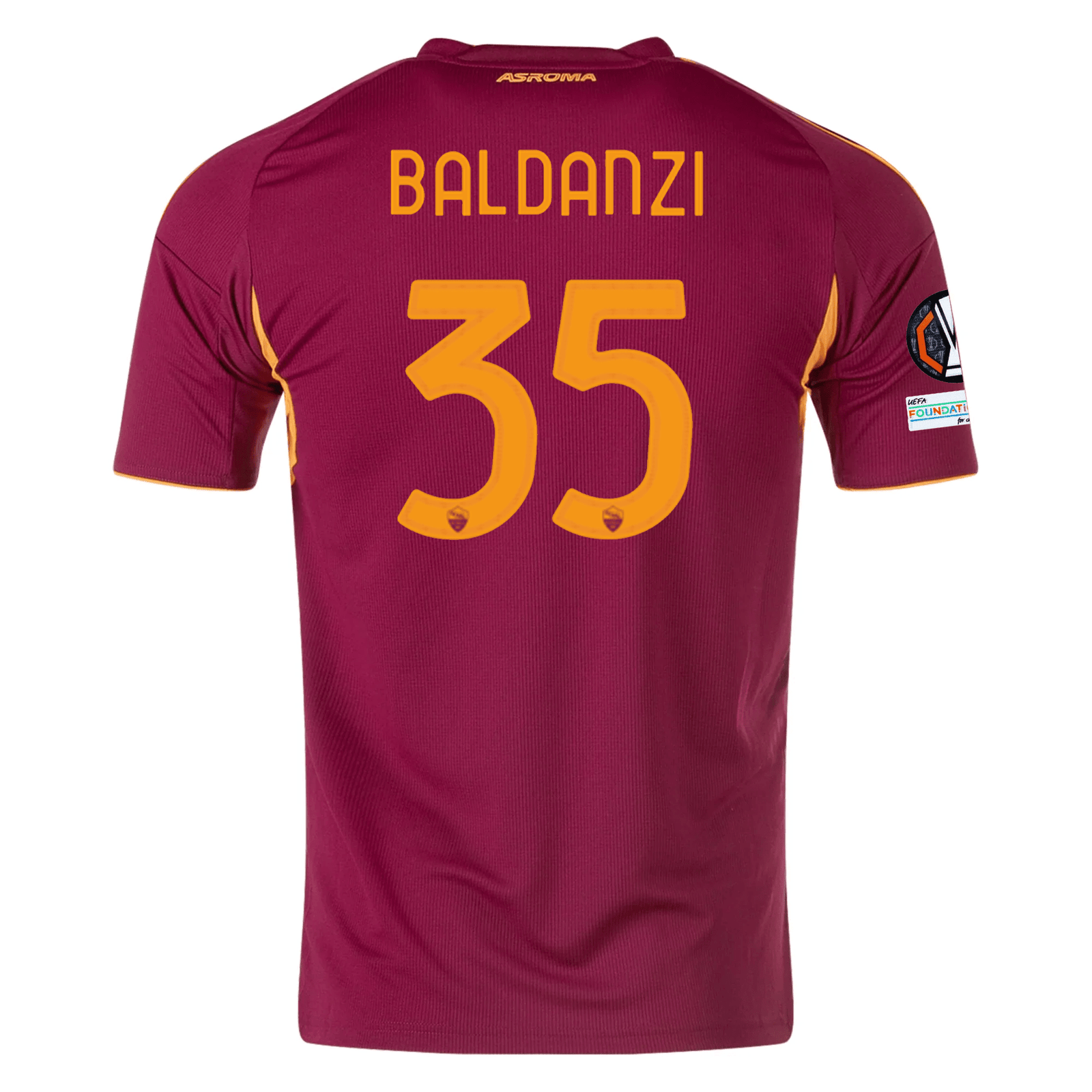 adidas Men's Roma Tommaso Baldanzi Home Jersey w/ Europa League Patches 25/26 (Burgundy) | SoccerWearhouse