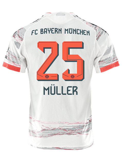 adidas Muller Authentic Away Jersey 25/26 w/ Sponsor + Meister Bundesliga Patch (White/Red) | SoccerWearhouse