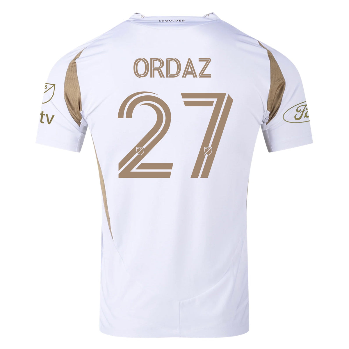 adidas Nathan Ordaz LAFC Authentic Away Jersey w/ MLS + Apple + Ford Logo 25/26 (White/Gold) | SoccerWearhouse