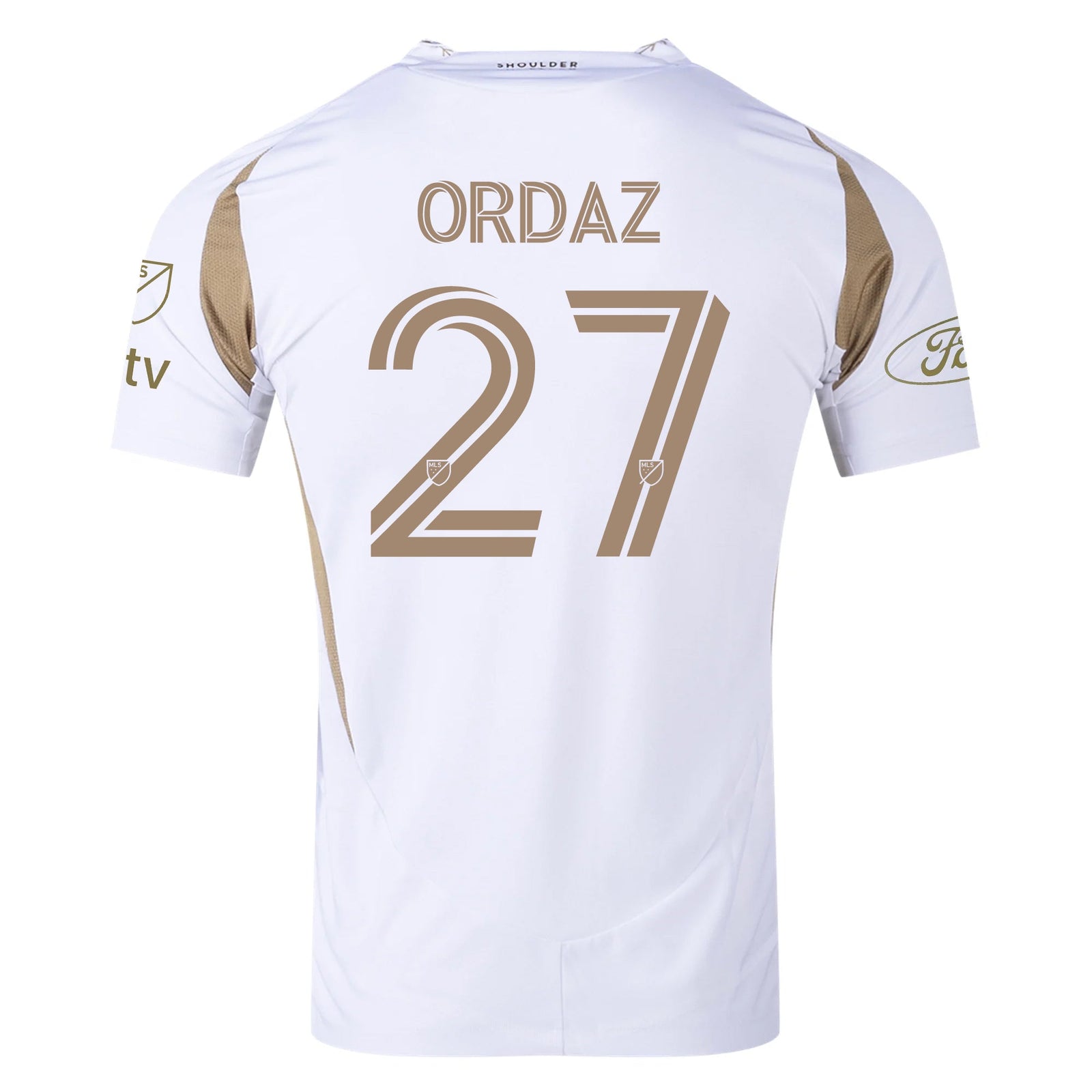 adidas Nathan Ordaz LAFC Authentic Away Jersey w/ MLS + Apple + Ford Logo 25/26 (White/Gold) | SoccerWearhouse