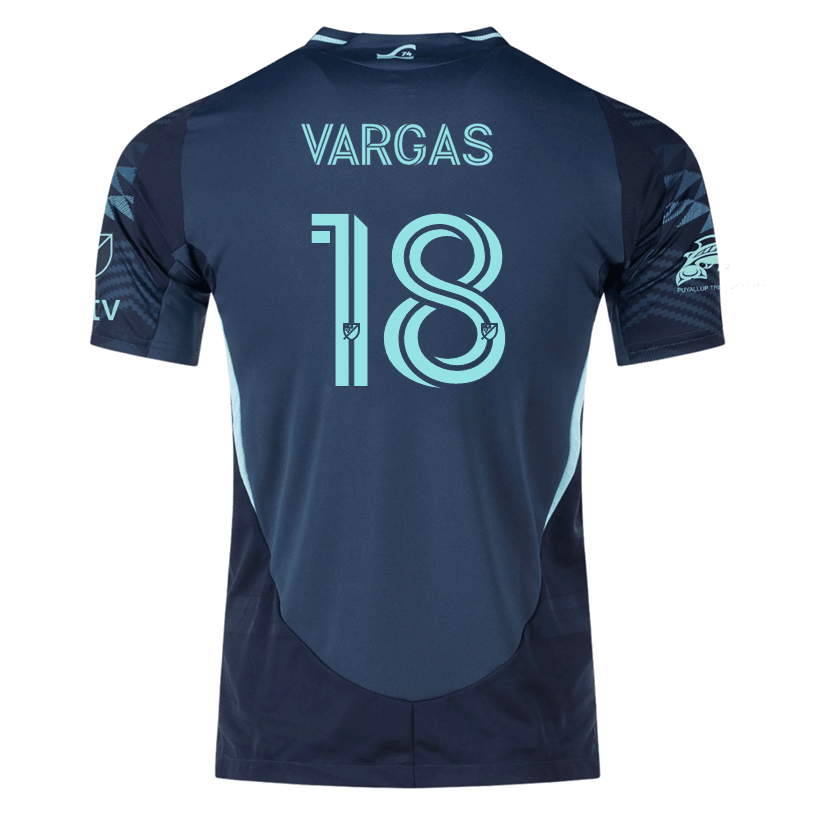 adidas O. Vargas Seattle Sounders Authentic Away Jersey 25/26 w/ MLS Patches & Sponsor (Aura Ink) | SoccerWearhouse