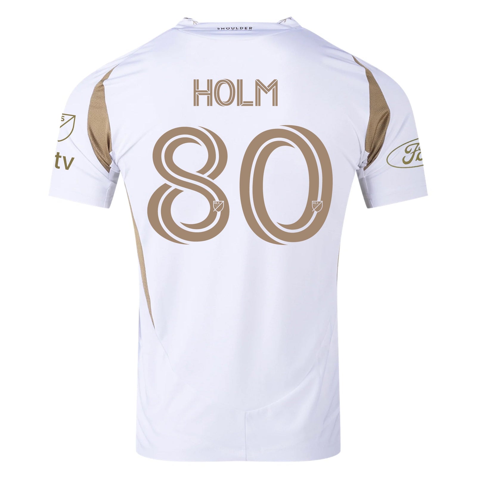 adidas Odin Thiago Holm LAFC Authentic Away Jersey w/ MLS + Apple + Ford Logo 25/26 (White/Gold) | SoccerWearhouse