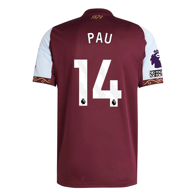 adidas Pau Men's Aston Villa Home Jersey 25/26 w/ NRFR + EPL Patches (Maroon/Blue) | SoccerWearhouse
