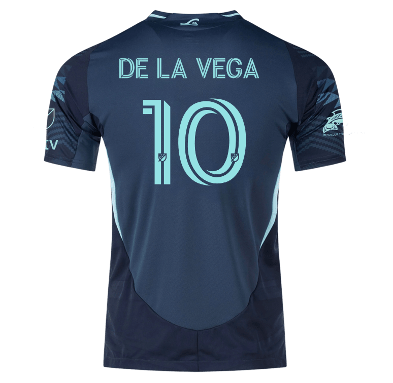 adidas Pedro De La Vega Seattle Sounders Authentic Away Jersey 25/26 w/ MLS Patches &amp; Sponsor (Aura Ink) | SoccerWearhouse