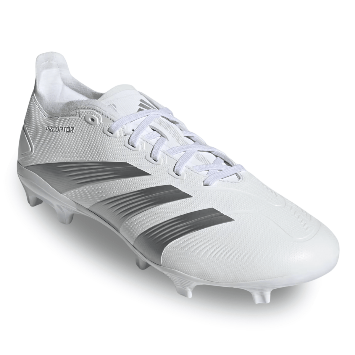 adidas Predator League Firm Ground Soccer Cleats (White/Silver Metallic) | SoccerWearhouse