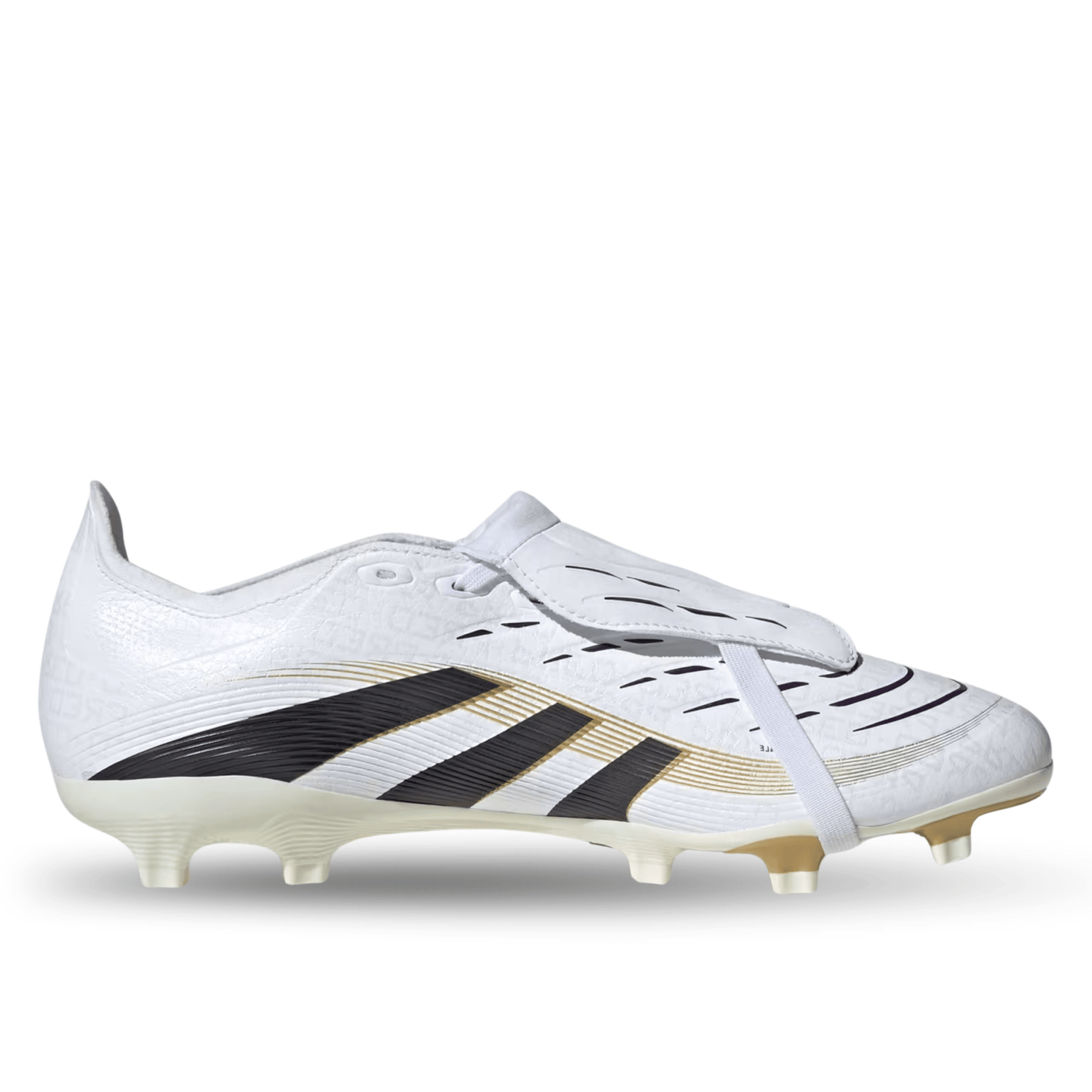 adidas Predator League FT Fold Tongue FG/MG Soccer Cleats (White/Black/Gold Metallic) | SoccerWearhouse