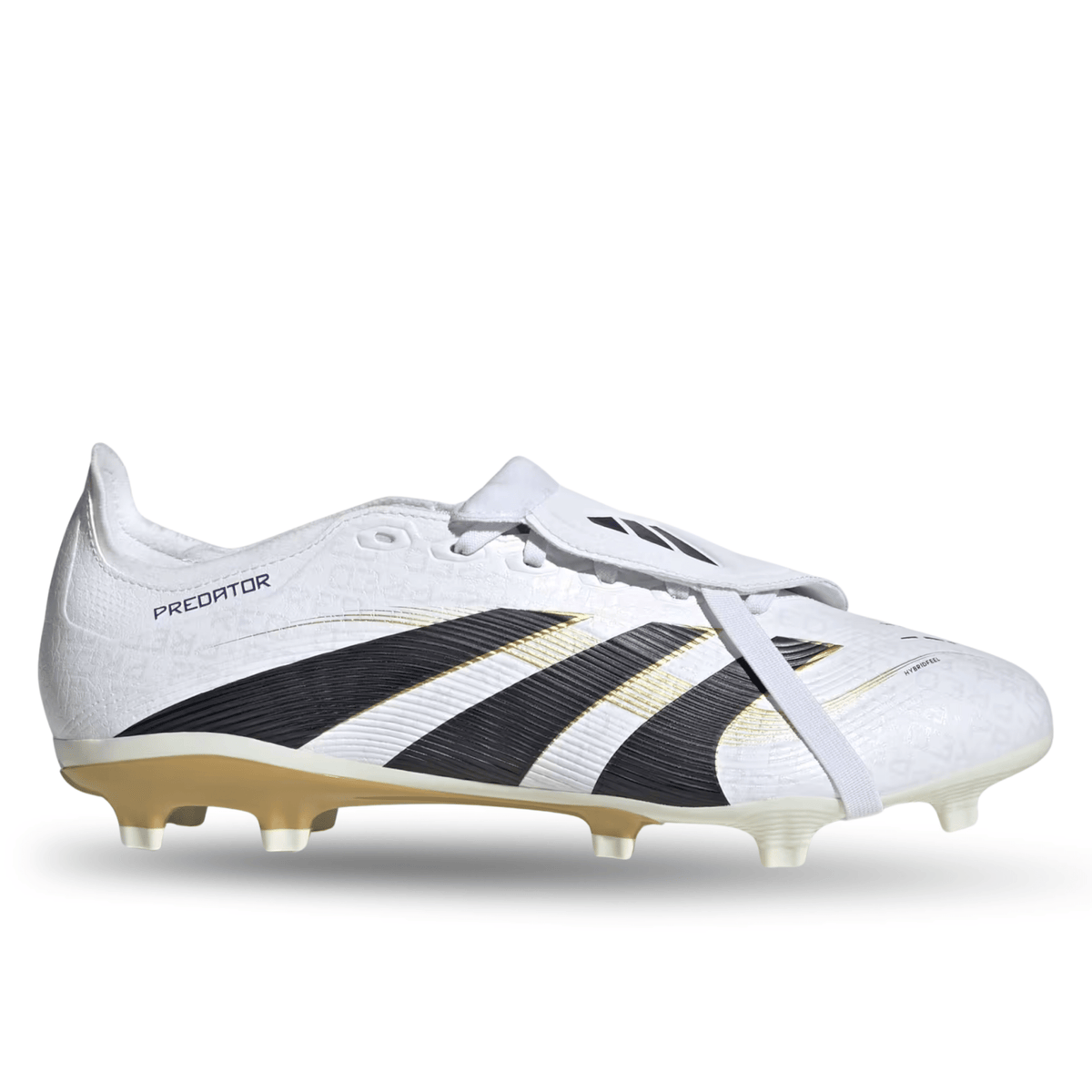 adidas Predator League FT Fold Tongue FG/MG Soccer Cleats (White/Black/Gold Metallic) | SoccerWearhouse