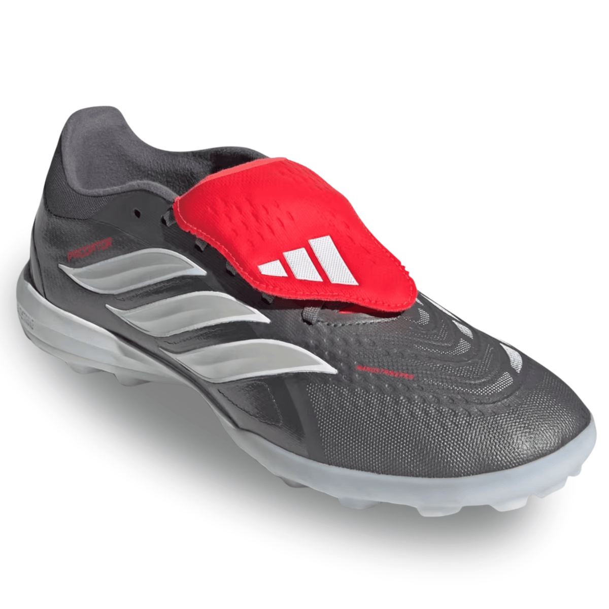 adidas Predator Pro Fold Tongue Turf FT TF Soccer Shoes (Iron Metallic/Zero Metallic/Lucid Red) | SoccerWearhouse