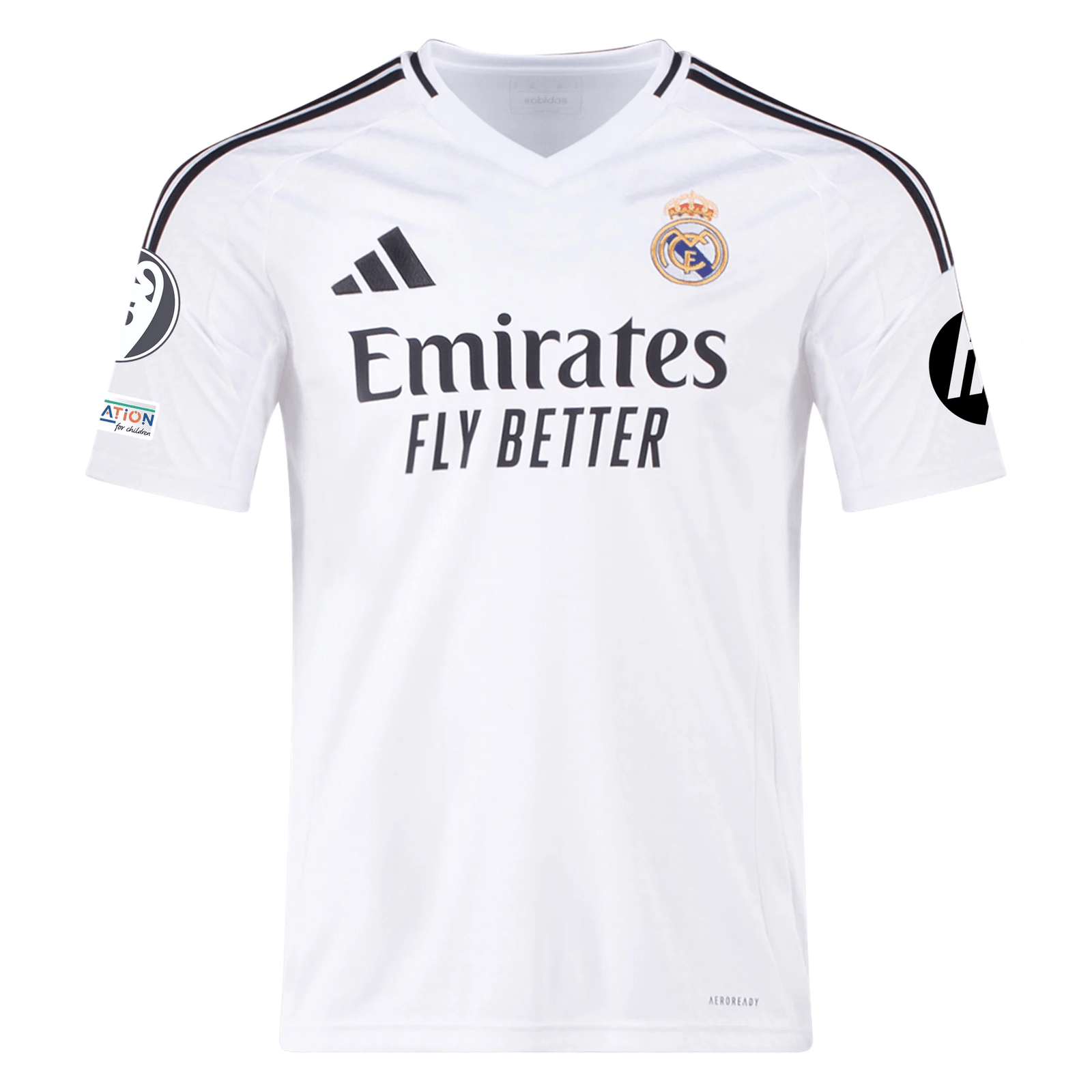 adidas Real Madrid Kylian Mbappe Home Jersey 24/25 w/ Champions League Patches (White/Black) | SoccerWearhouse
