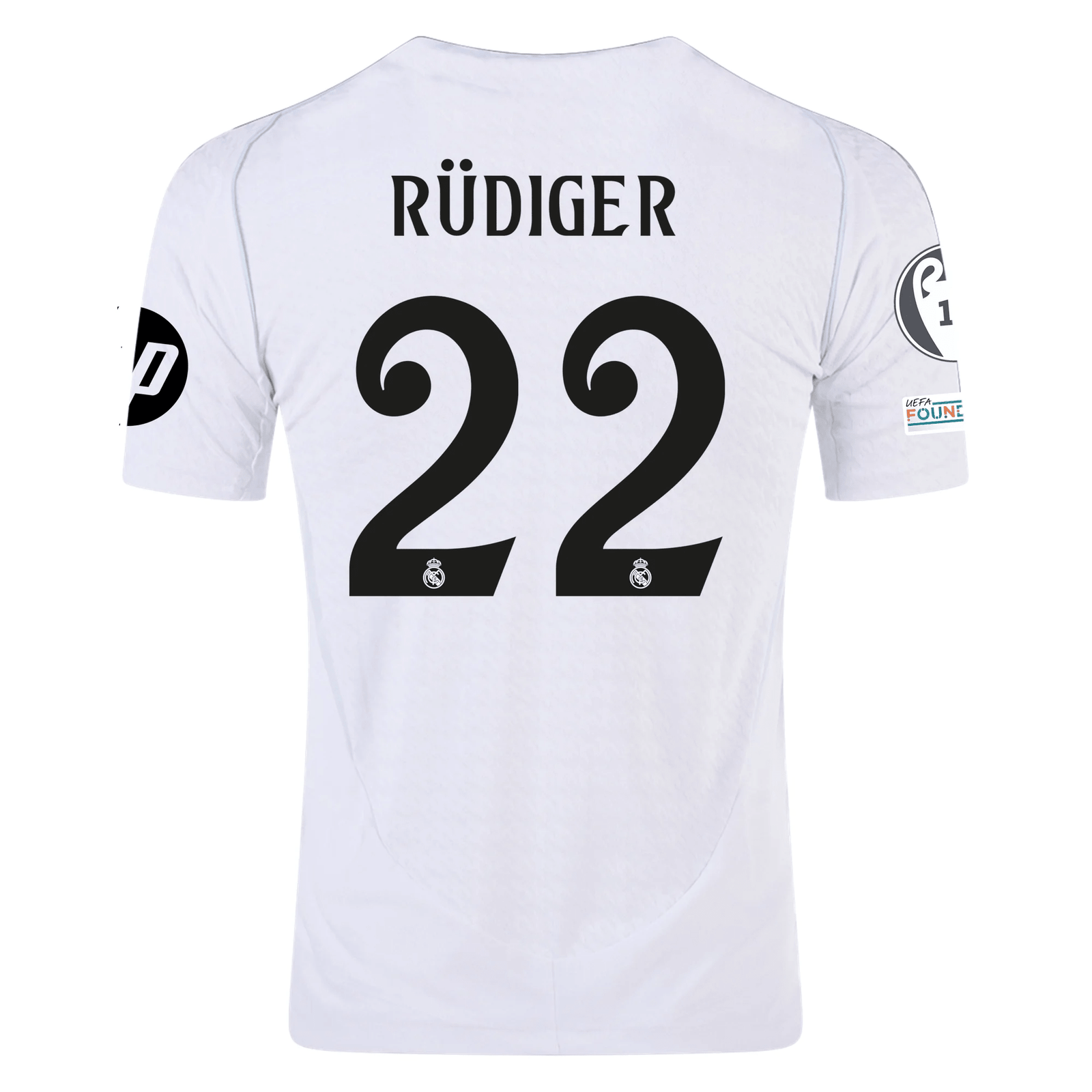 adidas Real Madrid Authentic Antonio Rudiger Home Jersey w/ Champions League Patches 24/25 (White/Black) | SoccerWearhouse