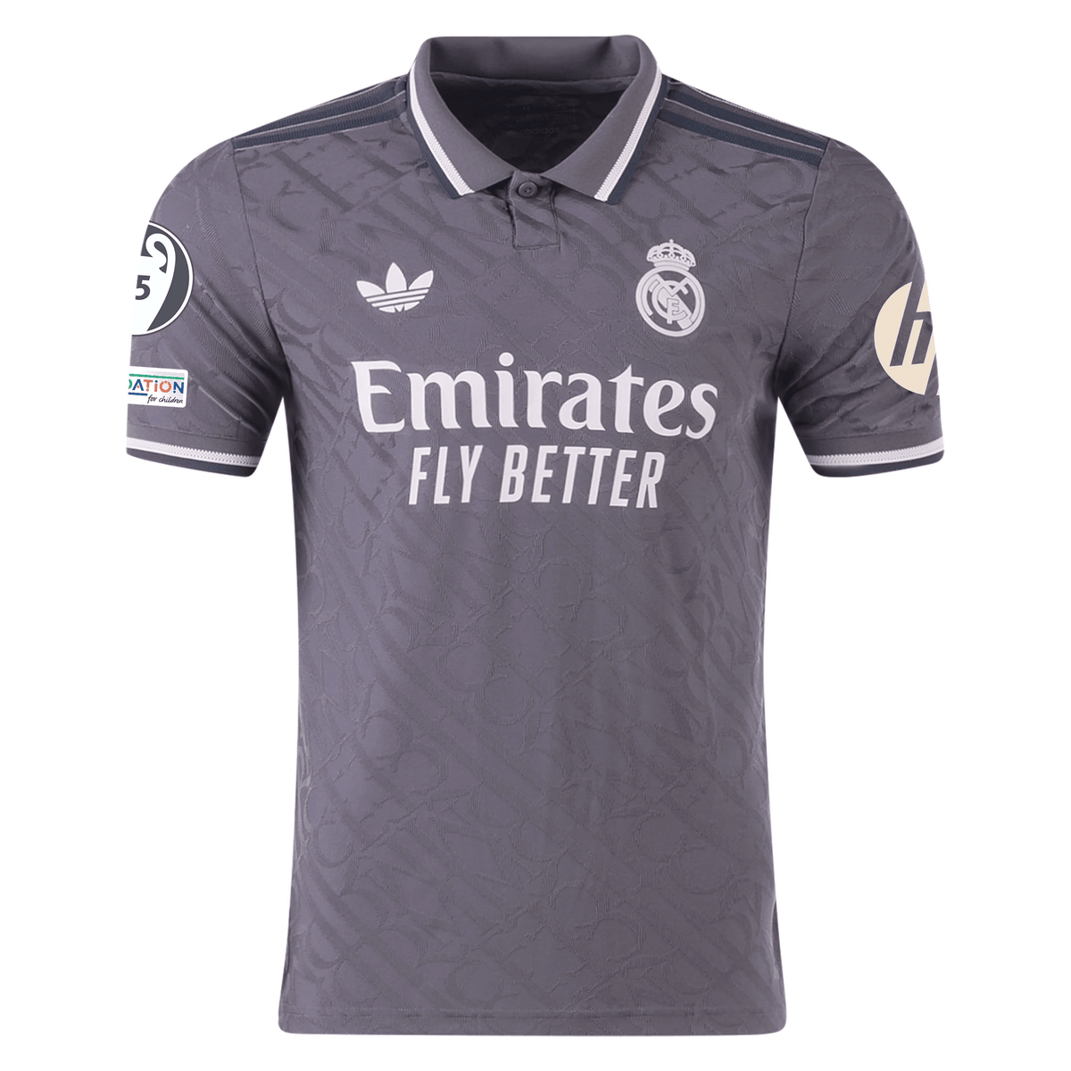 adidas Real Madrid Authentic Antonio Rudiger Third Jersey w/ Champions League Patches 24/25 (Charcoal) | SoccerWearhouse